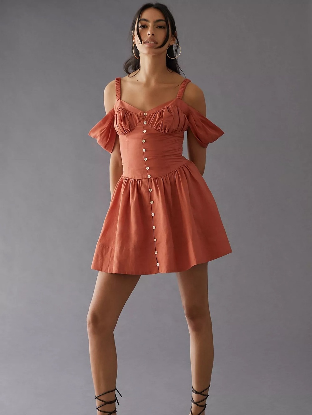 Off the shoulder linen mini dress
